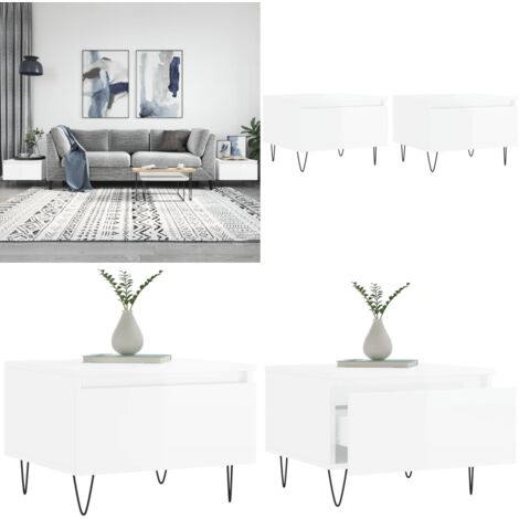 Tavolini Salotto 2pz Bianco Lucido 50x46x35cm Legno Multistrato - Tavoli da salotto - Tavoli in legno