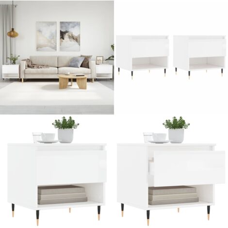 Tavolini Salotto 2pz Bianco Lucido 50x46x50cm Legno Multistrato - Tavoli da salotto - Tavoli in legno
