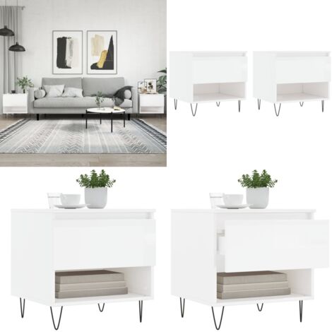 Tavolini Salotto 2pz Bianco Lucido 50x46x50cm Legno Multistrato - Tavoli da salotto - Tavoli in legno
