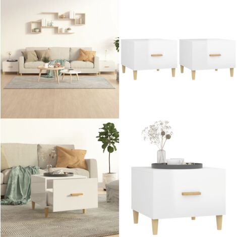 Tavolini Salotto 2pz Bianco Lucido 50x50x40cm Legno Multistrato - Tavoli da salotto - Tavoli da divano