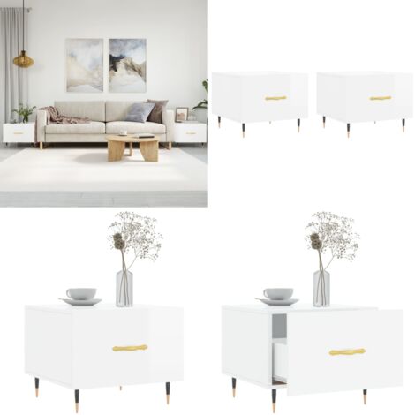 Tavolini Salotto 2pz Bianco Lucido 50x50x40cm Legno Multistrato - Tavoli da salotto - Tavoli in legno