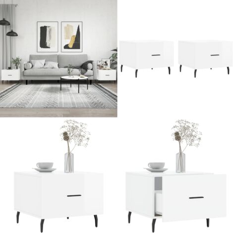 Tavolini Salotto 2pz Bianco Lucido 50x50x40cm Legno Multistrato - Tavoli da salotto - Tavoli in legno