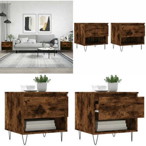 Tavolini Salotto 2pz Rovere Fumo 50x46x50 cm Legno Multistrato - Tavoli da salotto - Tavoli in legno