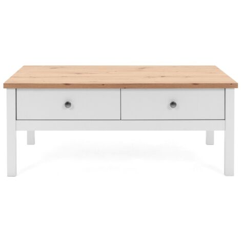 Tavolino 2 cassetti L100 cm - Decorazione bianco e legno