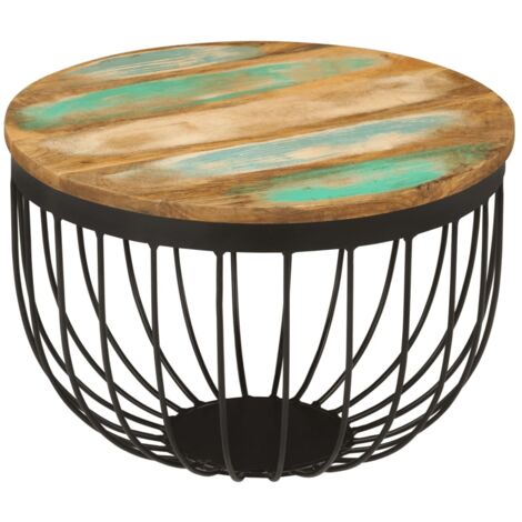 Tavolino Ø50x35 cm in Legno Massello di Recupero e Acciaio vidaXL