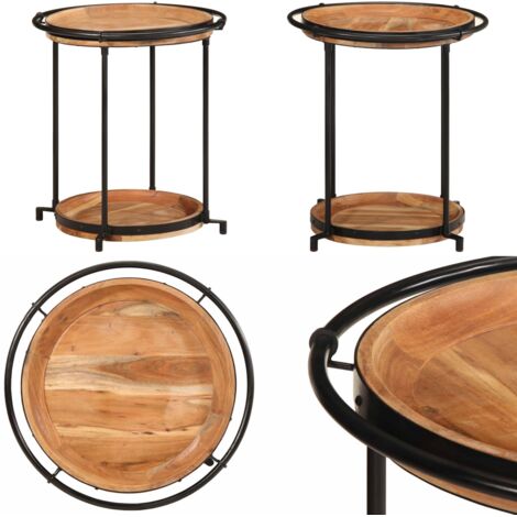 Tavolino Ø55x60 cm in Legno Massello di Acacia - Tavolino da soggiorno - Tavolino esterno