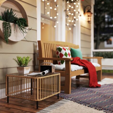 Tavolino 65x65x43 cm in Rattan Naturale, Top in Vetro Temperato.