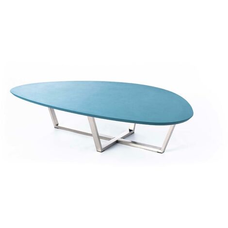 Tavolino 80x140xH32 cm in MDF e Metallo Drop Verde Petrolio