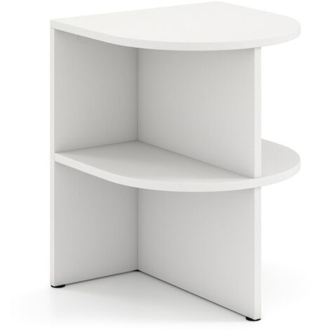 Tavolino a 2 ripiani a forma di mezzaluna con ripiani aperti da letto, Tavolino semicircolare da caffè per spazi ridotti Bianco