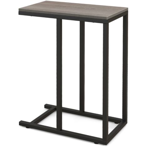 Tavolino a forma di C per divano e letto, Tavolino da soggiorno altezza 64cm con struttura in metallo Grigio