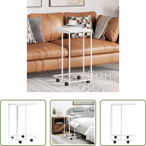 Tavolino a forma di C -  Tavolino con Ruote Bianco 40x30x63,5cm in Legno Multistrato