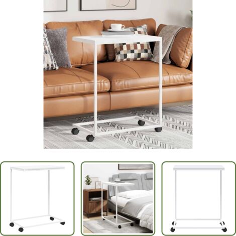 Tavolino a forma di C -  Tavolino con Ruote Bianco 55x35x70 cm in Legno Multistrato