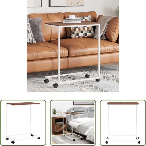 Tavolino a forma di C -  Tavolino con Ruote Bianco 55x35x70 cm in Legno Multistrato