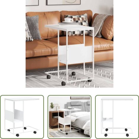Tavolino a forma di C -  Tavolino con Ruote Bianco 55x36x63,5cm in Legno Multistrato
