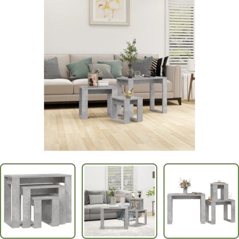 Tavolino ad incastro -  Tavolini Impilabili 3 pz Grigio Cemento in Legno Multistrato