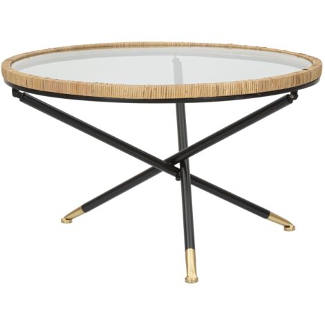Tavolino Basso Ø80x46,5 cm in Metallo con Piano in Vetro