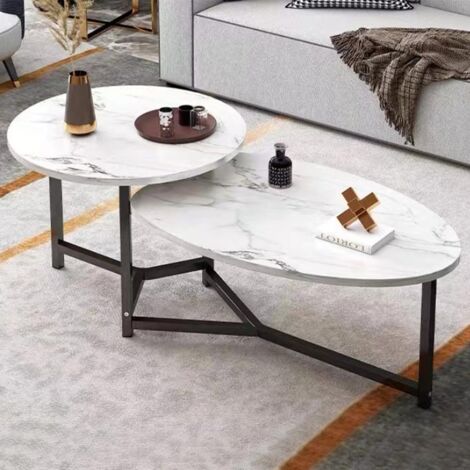 Tavolino Basso da Caffè 2 Ripiani Luxury Effetto Marmo Bianco Tavolo da Salotto