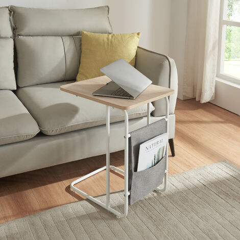 Tavolino Basso Dyrøy 56 x 48 x 37 cm Bianco / Effetto Rovere [en.casa]