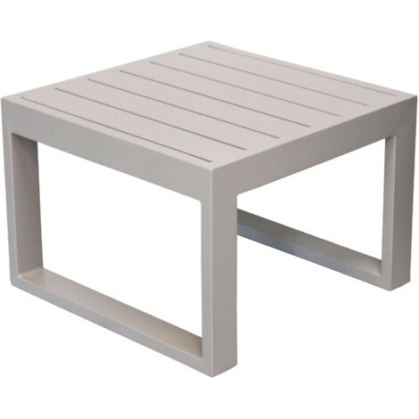 Tavolino basso quadrato 45x45 cm da esterno giardino per salotto con struttura in alluminio e piano effetto doghe Milos -  Tan
