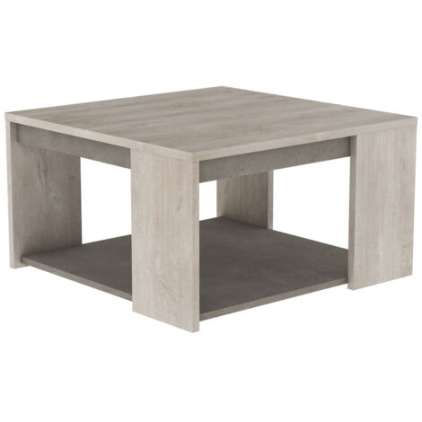 Tavolino basso quadrato L80 cm - Decorazione quercia e cemento - Antibes