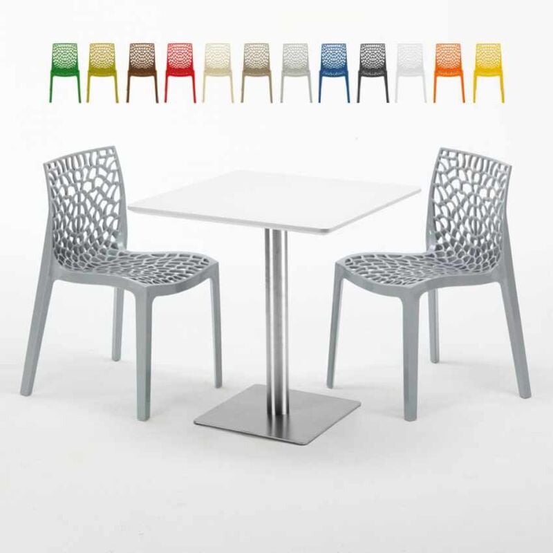 

Mesa Cuadrada Blanca 70x70 cm con Base de Acero y 2 Sillas De Colores Gruvyer STRAWBERRY | Color: Gris