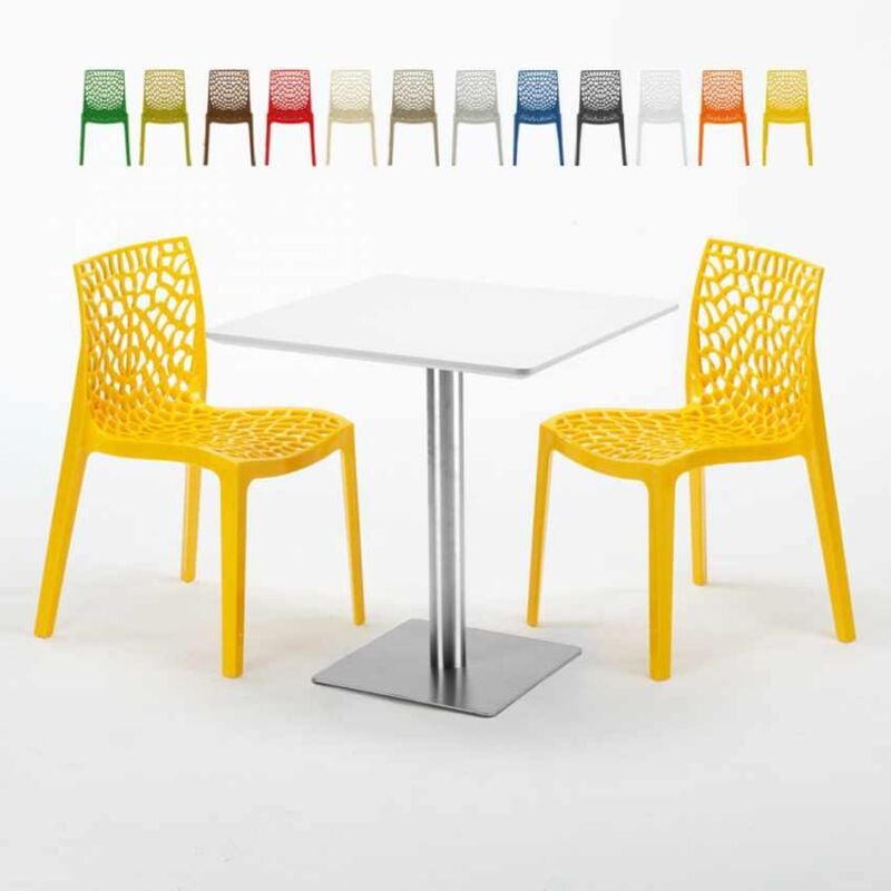 

Mesa Cuadrada Blanca 70x70 cm con Base de Acero y 2 Sillas De Colores Gruvyer STRAWBERRY | Color: Amarillo