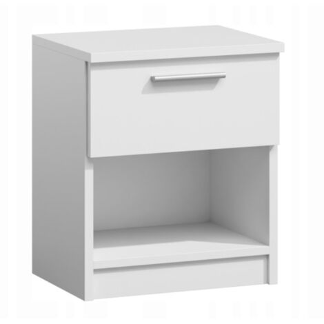 TAVOLINO BIANCO CON CASSETTO COMODINO ALTO CON RIPIANO CAMERA DA LETTO FURNITEX