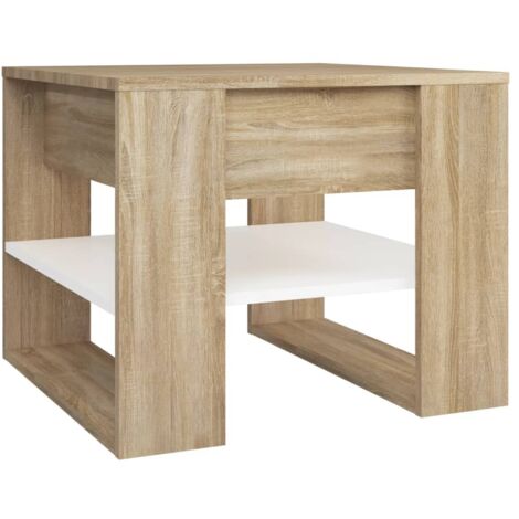 Tavolino Bianco e Rovere Sonoma 55,5x55x45 cm Legno Multistrato vidaXL