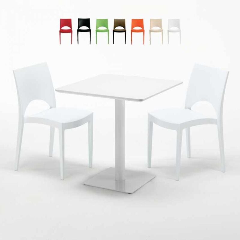 

Mesa Cuadrada Blanca 70x70 cm y 2 Sillas De Colores Paris Meringue | Color: Blanco