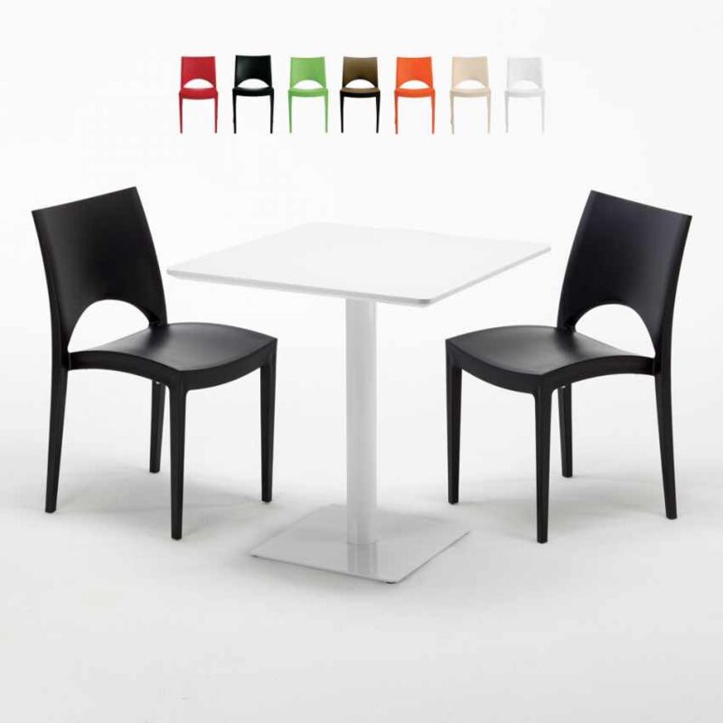 

Mesa Cuadrada Blanca 70x70 cm y 2 Sillas De Colores Paris Meringue | Color: Negro