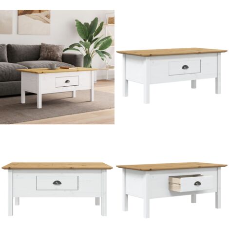 Tavolino BODO 100x55x46 cm Legno Massello Pino Bianco e Marrone - Tavolino in legno - Tavolino francese
