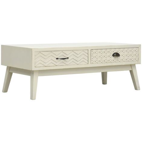 Tavolino Caffè 2 Cassetti Intagliati Grigio 110x50x40cm Legno