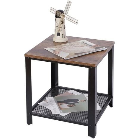 BAKAJI Tavolino Caffe Divano Salotto Quadrato Design Moderno Industriale Legno Metallo