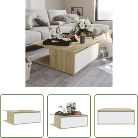 Tavolino centrale -  Tavolino Salotto Bianco e Rovere Sonoma 80x80x31cm Multistrato