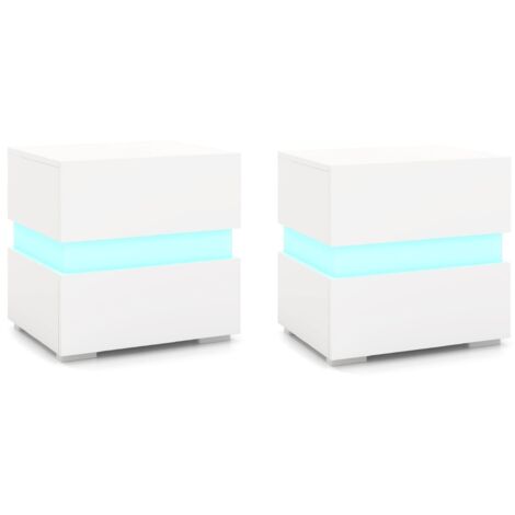 Tavolino comodino a LED con cassetti e telecomando Comodino con 22 modalità di luce 10 velocità e 5 luminosità Bianco
