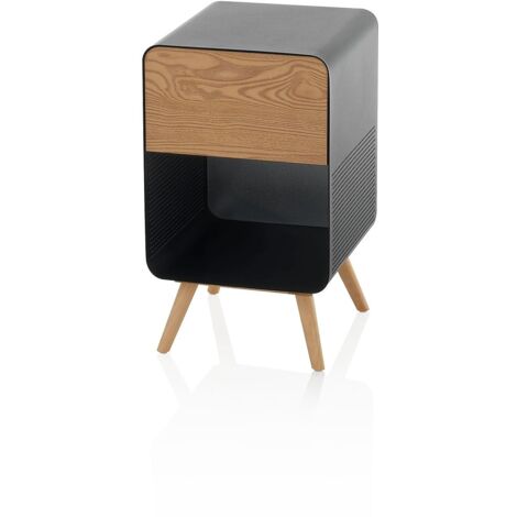 Tavolino/Comodino PETER nero in metallo e legno
