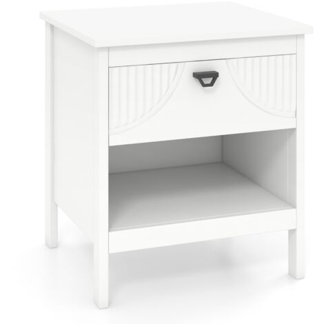Tavolino compatto in legno con cassetto per soggiorno, Comodino a 2 ripiani con scaffale aperto per letto Bianco