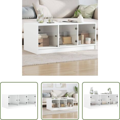 Tavolino con ante in vetro -  Tavolino da Salotto con Ante in Vetro Bianco 102x50x42 cm