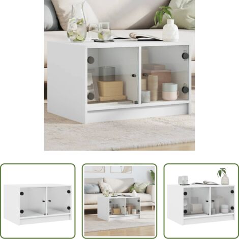 Tavolino con ante in vetro -  Tavolino da Salotto con Ante in Vetro Bianco 68x50x42 cm