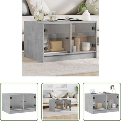 Tavolino con ante in vetro -  Tavolino da Salotto con Ante in Vetro Grigio Cemento 68x50x42cm