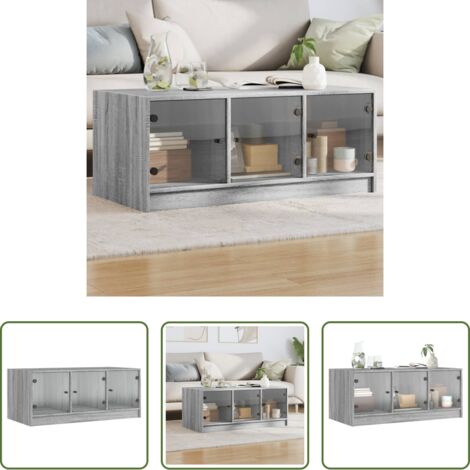 Tavolino con ante in vetro -  Tavolino da Salotto con Ante in Vetro Grigio Sonoma 102x50x42cm