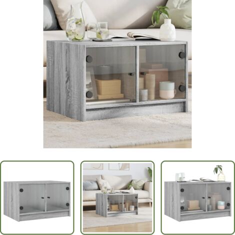 Tavolino con ante in vetro -  Tavolino da Salotto con Ante in Vetro Grigio Sonoma 68x50x42 cm
