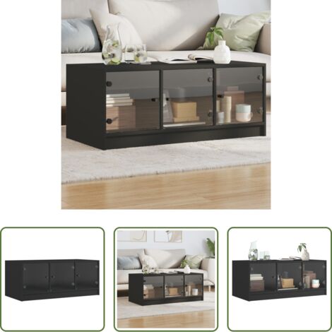 Tavolino con ante in vetro -  Tavolino da Salotto con Ante in Vetro Nero 102x50x42 cm