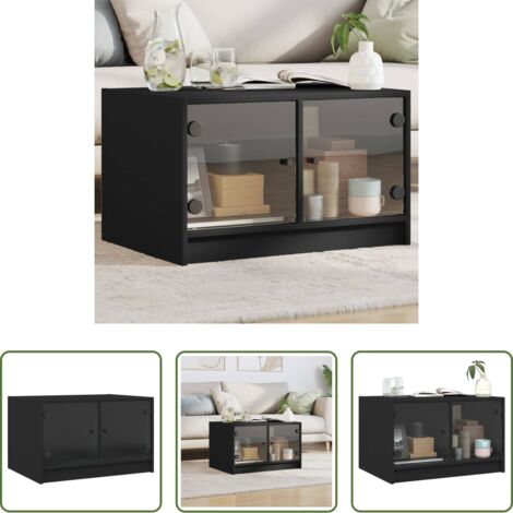 Tavolino con ante in vetro -  Tavolino da Salotto con Ante in Vetro Nero 68x50x42 cm