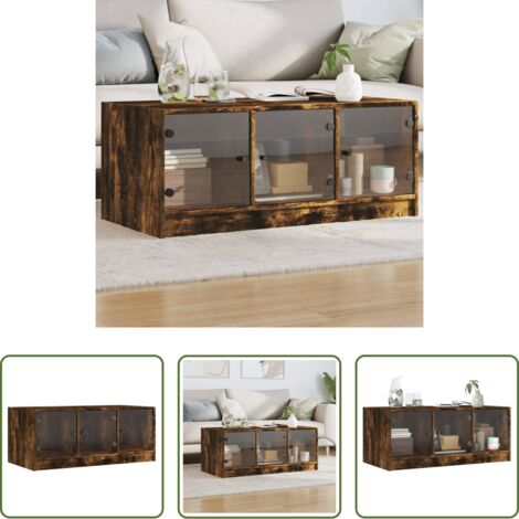 Tavolino con ante in vetro -  Tavolino da Salotto con Ante in Vetro Rovere Fumo 102x50x42 cm