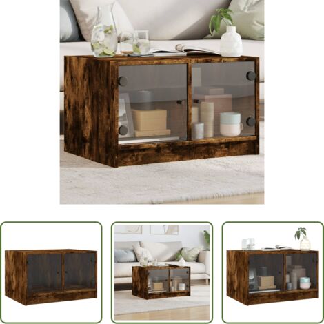 Tavolino con ante in vetro -  Tavolino da Salotto con Ante in Vetro Rovere Fumo 68x50x42 cm