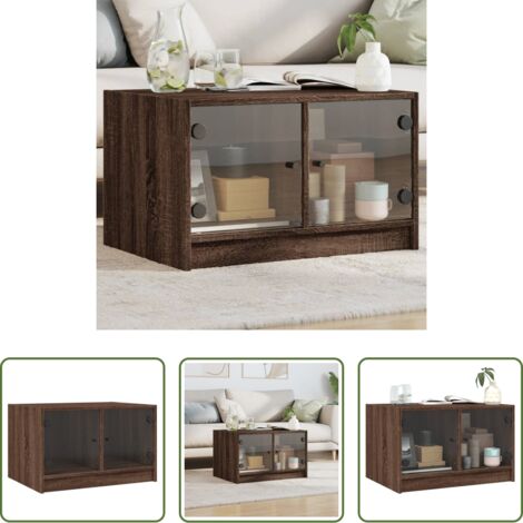 Tavolino con ante in vetro -  Tavolino da Salotto con Ante in Vetro Rovere Marrone 68x50x42cm