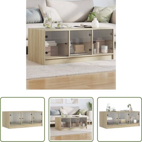 Tavolino con ante in vetro -  Tavolino da Salotto con Ante in Vetro Rovere Sonoma 102x50x42cm