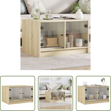 Tavolino con ante in vetro -  Tavolino da Salotto con Ante in Vetro Rovere Sonoma 68x50x42 cm