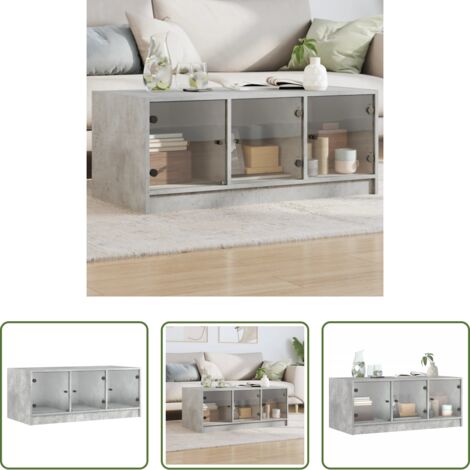 Tavolino con ante in vetro -  Tavolino Salotto con Ante in Vetro Grigio Cemento 102x50x42 cm